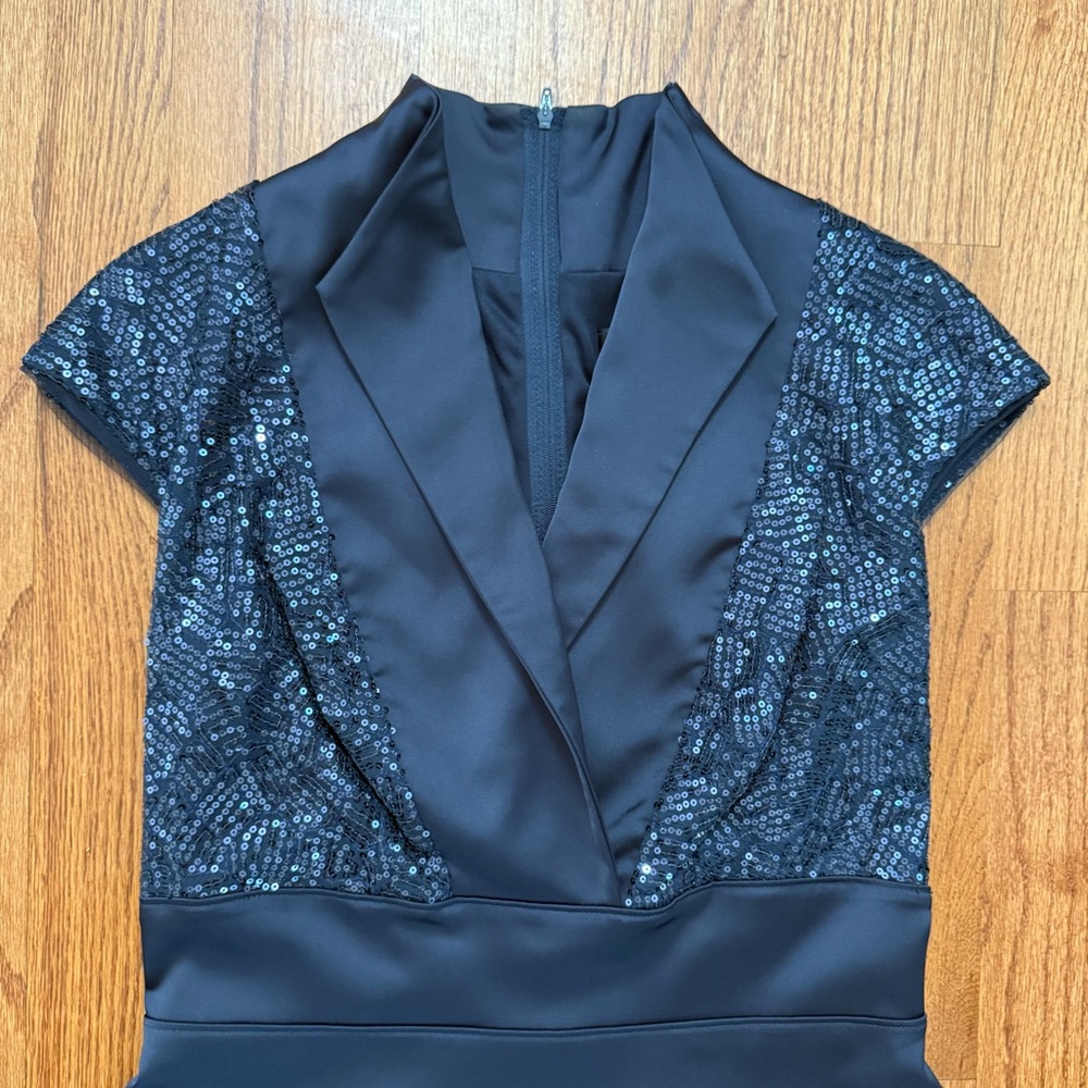 Tadashi Collection Cap-Sleeve Satin Sequined Navy Gown Dress size 6 - Picture 3 of 13